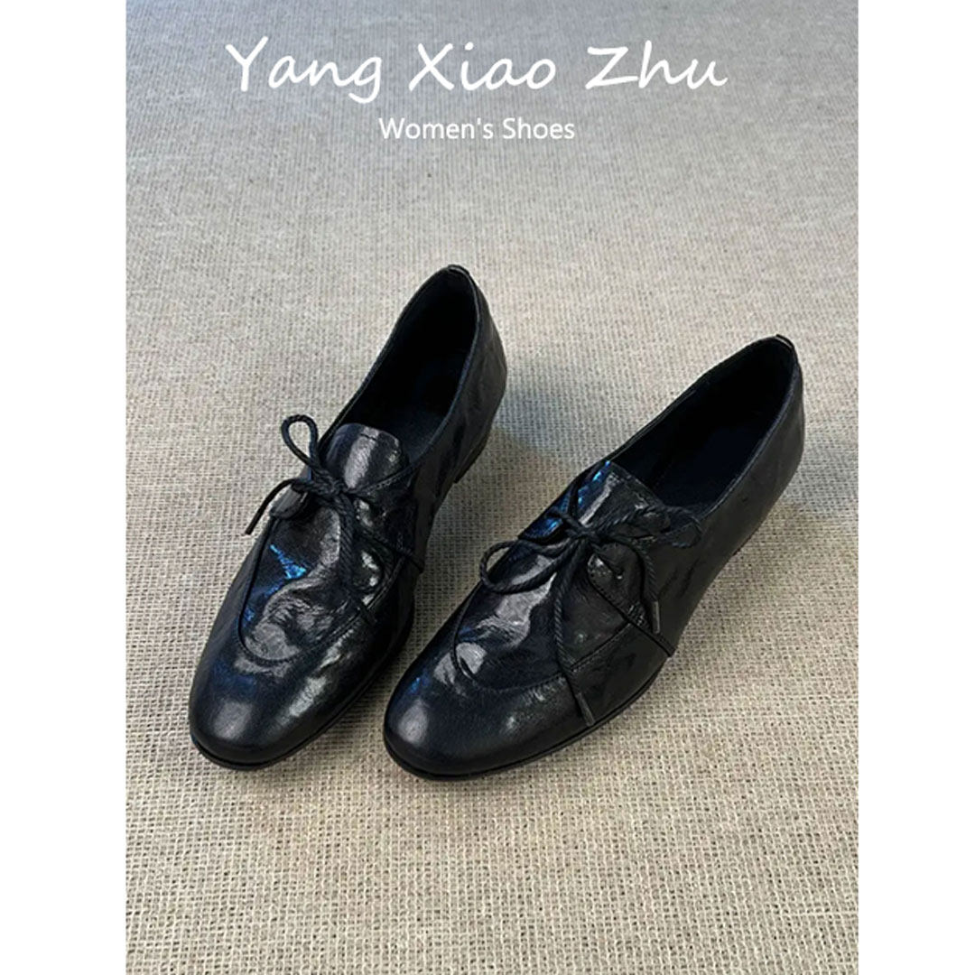 羊皮版~法式复古风圆头小皮鞋女系带粗跟乐福鞋通勤百搭深口单鞋,淘宝优惠券,粉丝福利购,淘宝优惠卷