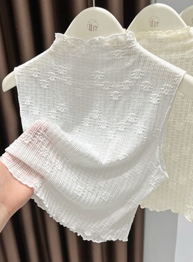 蕾丝打底背心秋冬半高领网纱叠穿