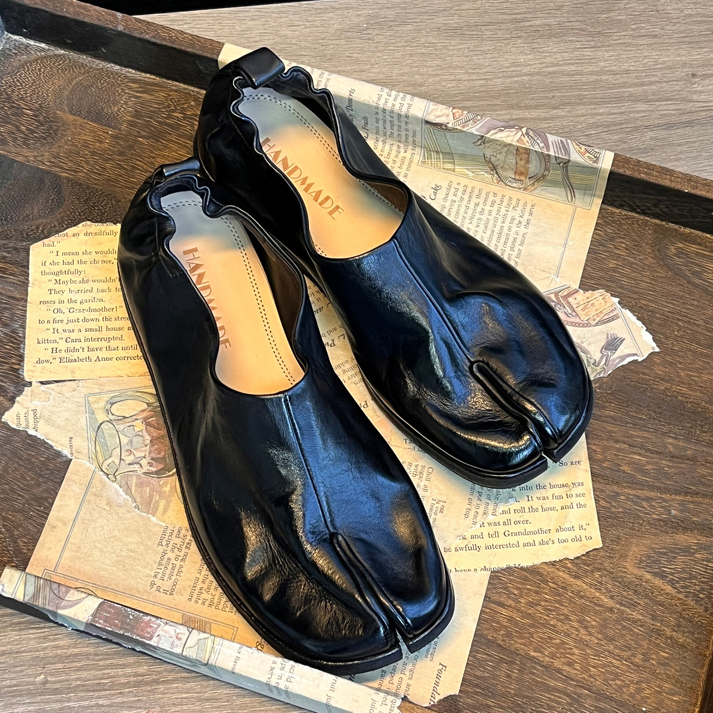 猫儿家 水洗软马皮黑色平底芭蕾鞋女深口分趾猪蹄鞋一脚蹬单鞋潮,淘宝优惠券,粉丝福利购,淘宝优惠卷