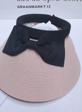 高品质韩版夏季甜美女蝴蝶结大檐防晒遮阳草帽空顶帽子鸭舌帽时尚