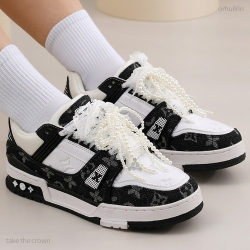 2025新款蕾丝鞋带女款德训鞋带珍珠鞋带配饰芭蕾风diy蝴蝶结鞋花 - 图3