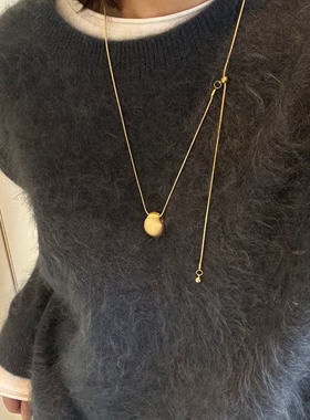 法式复古几何拉丝金银豆吊坠抽拉项链时尚简约百搭冷淡风毛衣链潮