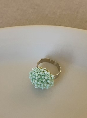 清新甜美彩色串珠花朵开口戒指女小众高级感精致时尚百搭指环戒