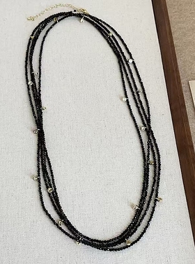 甜酷辣妹黑色水晶多层串珠项链女一款多戴个性时尚颈链毛衣链