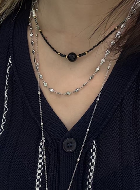 时尚欧美老钱风豹纹爱心圆珠项链个性冷淡风百搭天然石锁骨链女