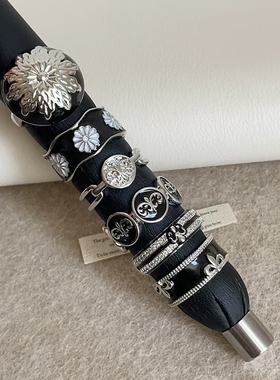 复古黑色珐琅滴釉锆石开口戒指轻奢高级时尚潮流小众ins风指环戒