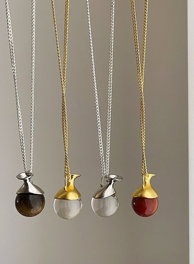 新中式ins风天然石水晶星瓶项链女清冷感高级立体瓶子吊坠毛衣链