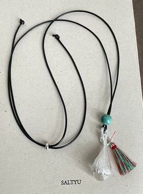 复古银色花苞彩色麦穗流苏抽拉黑绳项链新中式时尚百搭气质毛衣链