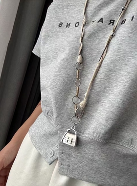 时尚休闲皮革挂脖钥匙包项链编绳凹造型百搭长款项链眼镜包