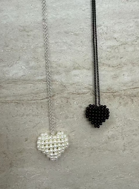 日韩ins简约珍珠立体爱心项链女冷淡风小众设计长款项链毛衣链