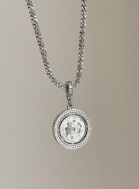 甜酷轻奢可旋转八宝罗盘银色项链时尚百搭潮流ins风锁骨链配饰