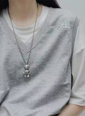 可爱卡通小熊项链四肢可动个性嘻哈潮品长款卫衣链复古男女同款