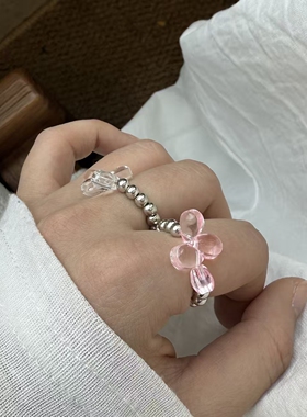 小清新水晶戒指女彩色新款水滴手工串珠弹力绳小众设计ins风戒指