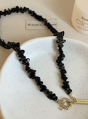 复古暗黑系几何不规则串珠OT扣项链小众设计感时尚百搭潮流锁骨链