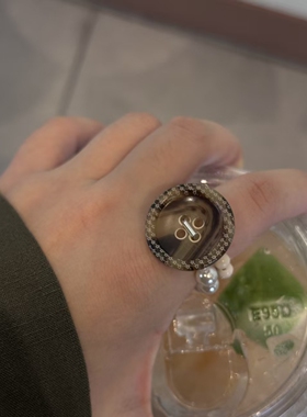 新中式木质可爱花朵纽扣戒指童趣串珠弹力指环民族风小众森系配饰