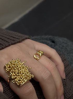 甜酷欧美时尚镂空不规则链条戒指个性夸张烟花妆真金电镀指环戒指