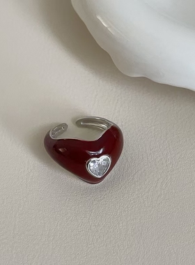 复古高级感几何滴油红色爱心戒指轻奢气质小众时尚潮流百搭指环戒