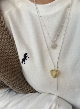 韩式气质镂空爱心吊坠ins风项链女小众设计感百搭抽拉长款毛衣链