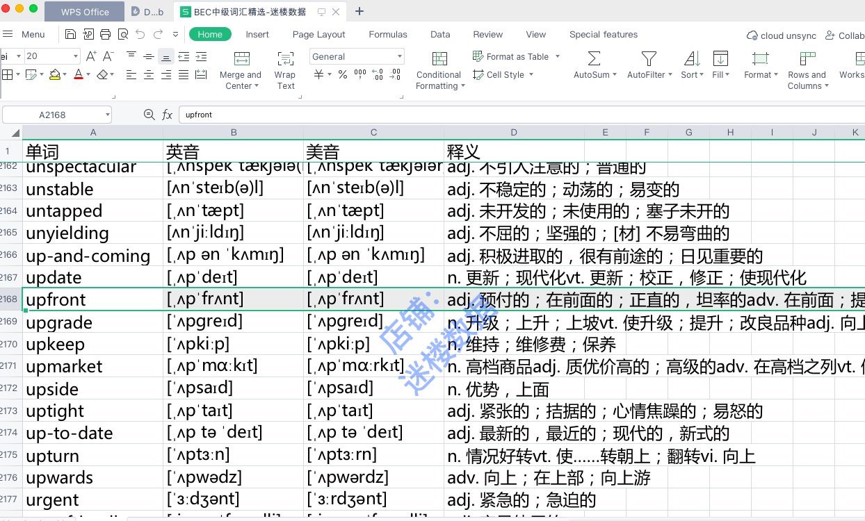 BEC商务英语中级核心常用词汇单词2200个Excel版本中英翻译加音标 - 图1