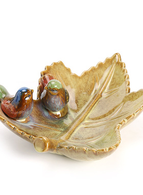 八年老店新品冲量陶瓷珍藏版创意青瓷工艺果盘家用摆设水果盘小鸟