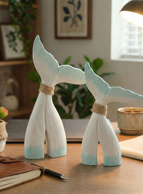 北欧鲸鱼尾巴木质桌面装饰摆件