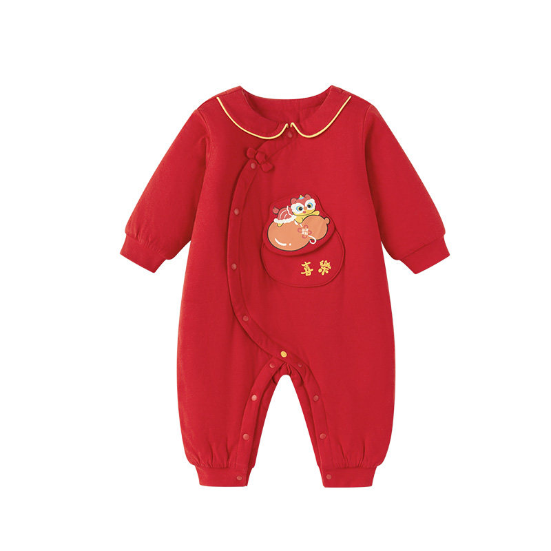 巴拉巴拉婴儿宝宝家居服连体衣夹棉加厚红色男女童爬服冬装新年款,淘宝优惠券,粉丝福利购,淘宝优惠卷
