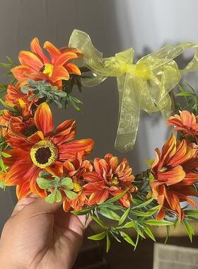 森系橙色花朵花环儿童演出头饰
