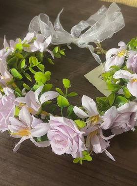 紫色玫瑰藤条花环发箍仙美森系