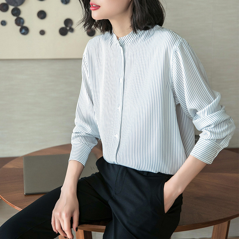 垂坠2020春高品质竖条纹雪纺衬衣 iumi衬衫