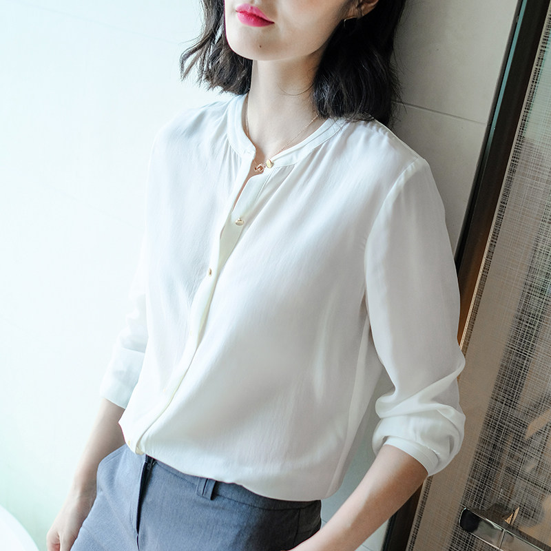 出门就被夸重工金属扣雪纺白色衬衫 iumi衬衫