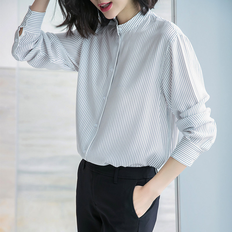 垂坠2020春高品质竖条纹雪纺衬衣 iumi衬衫