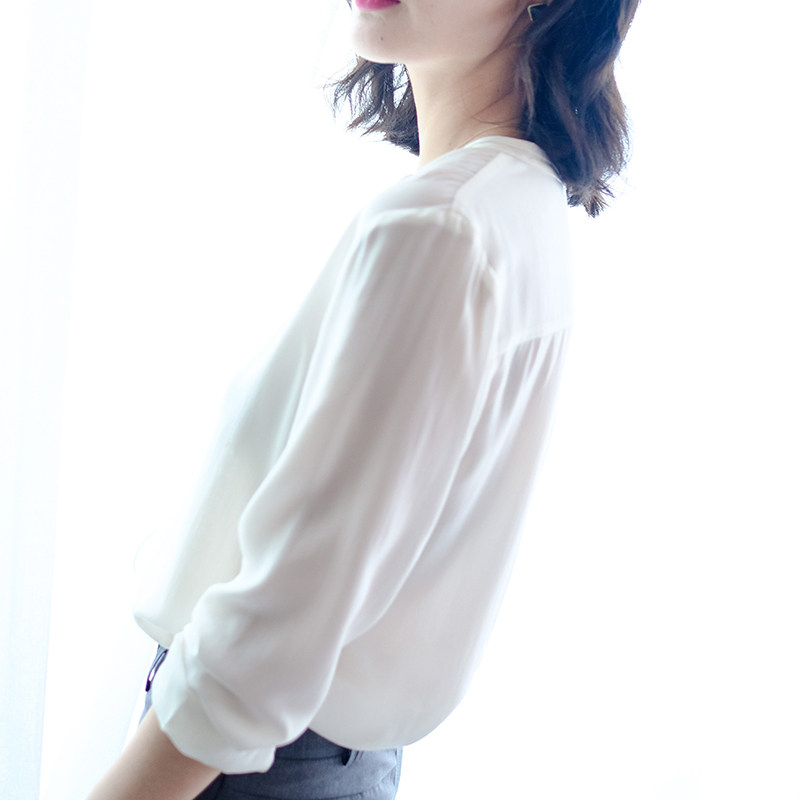 出门就被夸重工金属扣雪纺白色衬衫 iumi衬衫