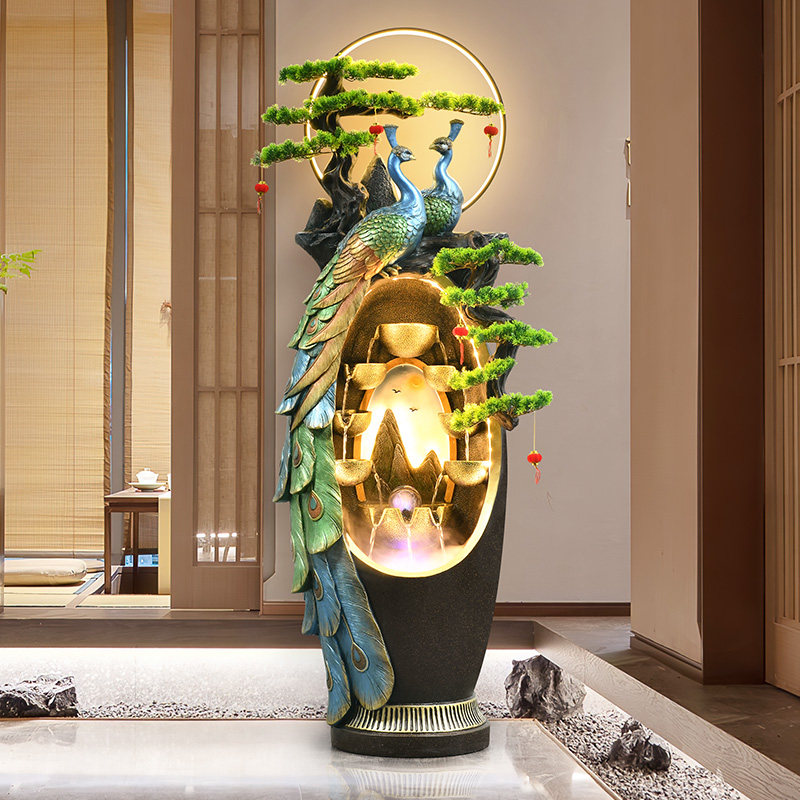 新中式循环流水风水轮水景装饰落地招财摆件客厅电视柜旁乔迁送礼,淘宝优惠券,粉丝福利购,淘宝优惠卷