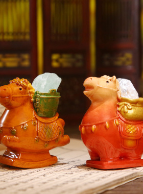 唐三彩小胖马盲盒工位桌面小摆件