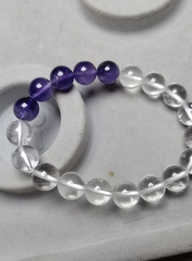 天然白水晶搭配紫水晶手链男女手串小众节日生日礼物