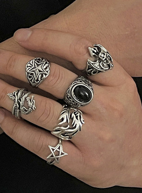 男款6件套龙形戒指套装 欧美2026复古个性潮流感嘻哈小众设计饰品