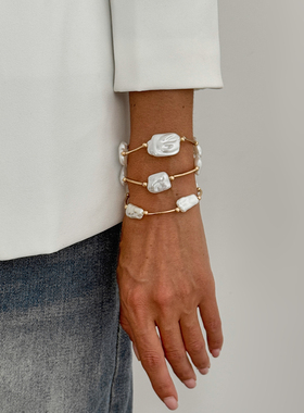 3件套弹力弯管仿珍珠手链套装 欧美新潮嘻哈时尚百搭网红配饰品