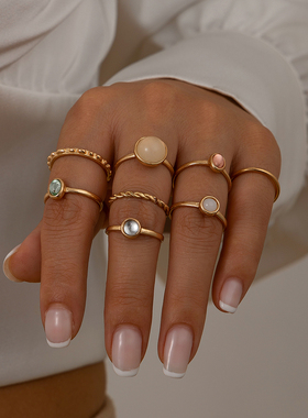 8件套镶嵌宝石金属戒指套装 2025夏季轻奢时尚网红ins风指环组合