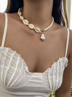 巴洛克珍珠贝壳项链女法式复古