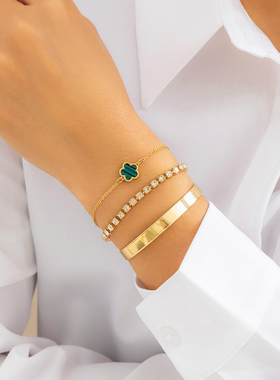 3件套五叶花镶钻爪链手链