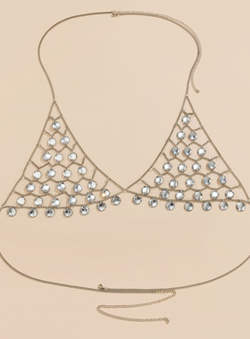 2件套镂空亚克力亮片胸链裤链女 欧美性感闪亮夜店比基尼配饰品