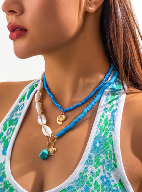 不对称软陶贝壳米珠项链套装