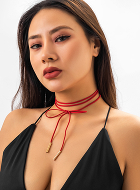 性感时尚自由打结绒绳项链