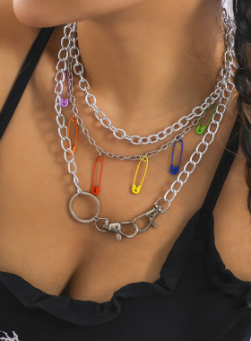 3件套时尚彩色别针吊坠项链套装