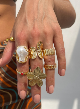 7件套不规则花朵开口戒指套装 欧美轻奢时尚百搭网红气质指环组合
