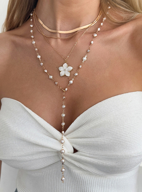 4件套滴油花朵水晶链项链套装 欧美轻奢时尚新潮网红写真拍照饰品