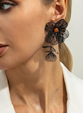 金属银杏树叶耳钉项链女2026春夏复古时尚网红气质写真拍照锁骨链