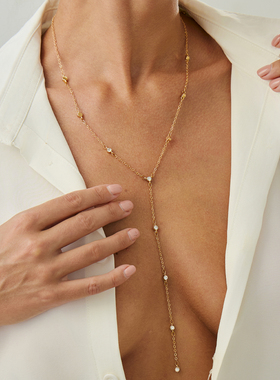Y形镶钻长坠项链女 潮性感简约时尚网红拍照搭配深V礼服裙配饰品