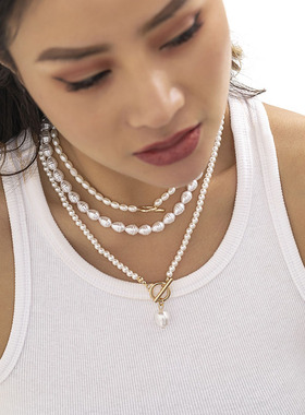 OT扣蚕宝宝人造珍珠项链套装