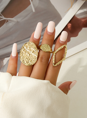 3件套麻面椭圆戒指套装